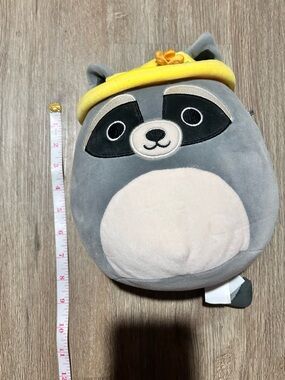 Squishmallows Gray Raccoon Plush with Yellow Hat